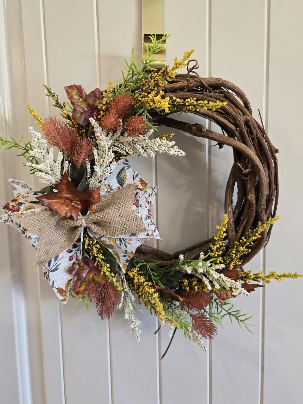 Handcrafted Autumn Grapevine Wreath w/ Burlap Bow - Fall Home Holiday Decor- NEW